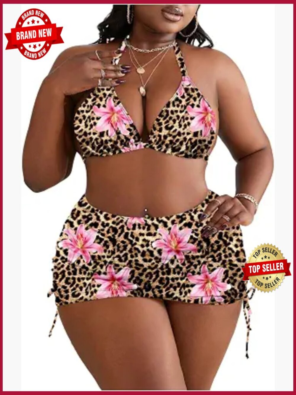 Plus Size 4 Piece Bikini Set with Cover Up Skirt